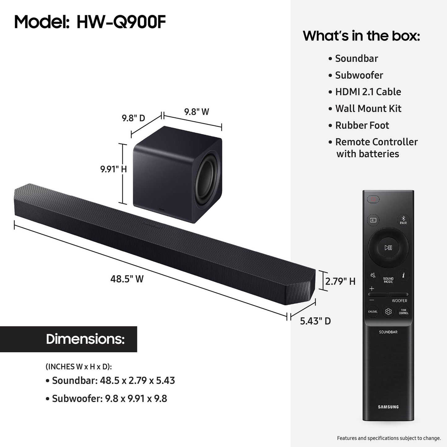 Samsung HW-Q900F 7.1.2 Channel Soundbar, 546W Dolby ATMOS 5.1ch (2025)