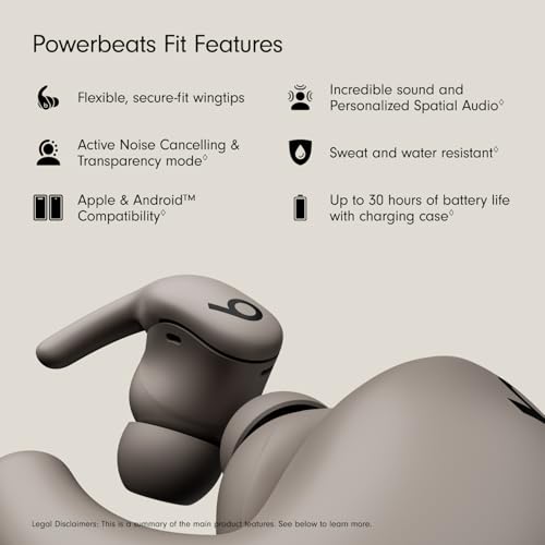 (Open Box) Beats Powerbeats Fit - Wireless Noise-Cancelling Workout Earbuds with Ultimate Secure Fit - Gravel Gray