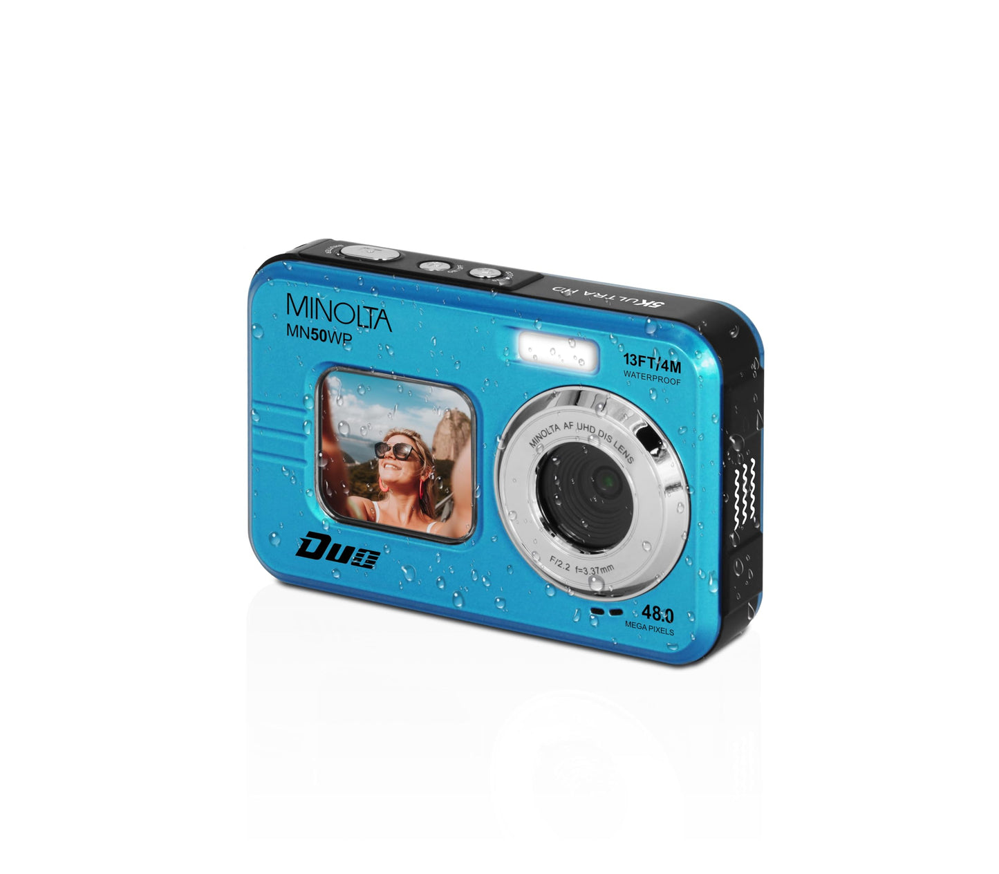 Minolta MN50WP Duo 48 MP Autofocus / 5K Ultra HD Waterproof Digital Camera w/ Dual LCD (Blue)