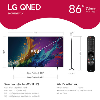 LG 86-in QNED80T Series QNED Mini LED TV 4K - 86QNED80TUC (2024)