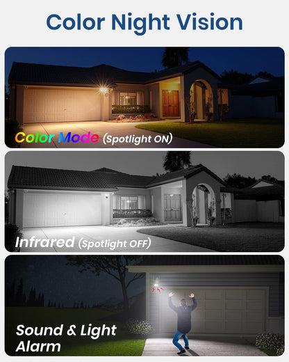 AOSU 2K Security Cameras Outdoor/Home, 360°Pan-Tilt View Timed Cruise 2.4G WiFi Security Camera with Motion Tracking, Spotlight & Siren, 2-Way Audio, Full Color Night Vision, Waterproof