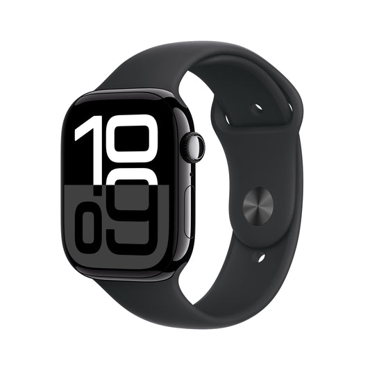 Apple Watch Series 10 GPS + Cellular 46mm Jet Black Aluminum Case with Black Sport Band - S/M - MWY33LW/A (2024)