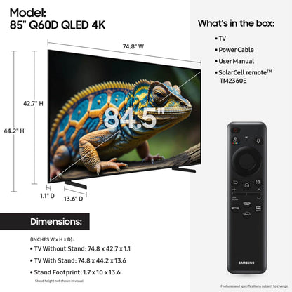 Samsung 85-in Q60D QLED 4K Smart TV - QN85Q60DAFXZA (2024)