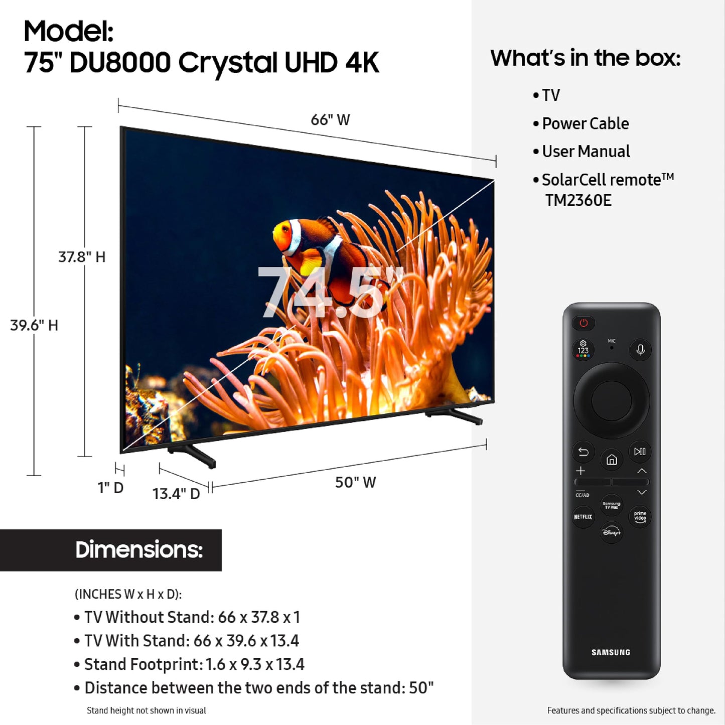 Samsung 75-in DU8000 Crystal UHD Smart TV - UN75DU8000FXZA (2024)