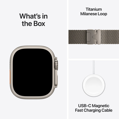 (Open Box) Apple Watch Ultra 3 GPS + Cellular 49mm Natural Titanium Case with Natural Titanium Milanese Loop - Large - MF0E4LW/A - (Fall 2025)