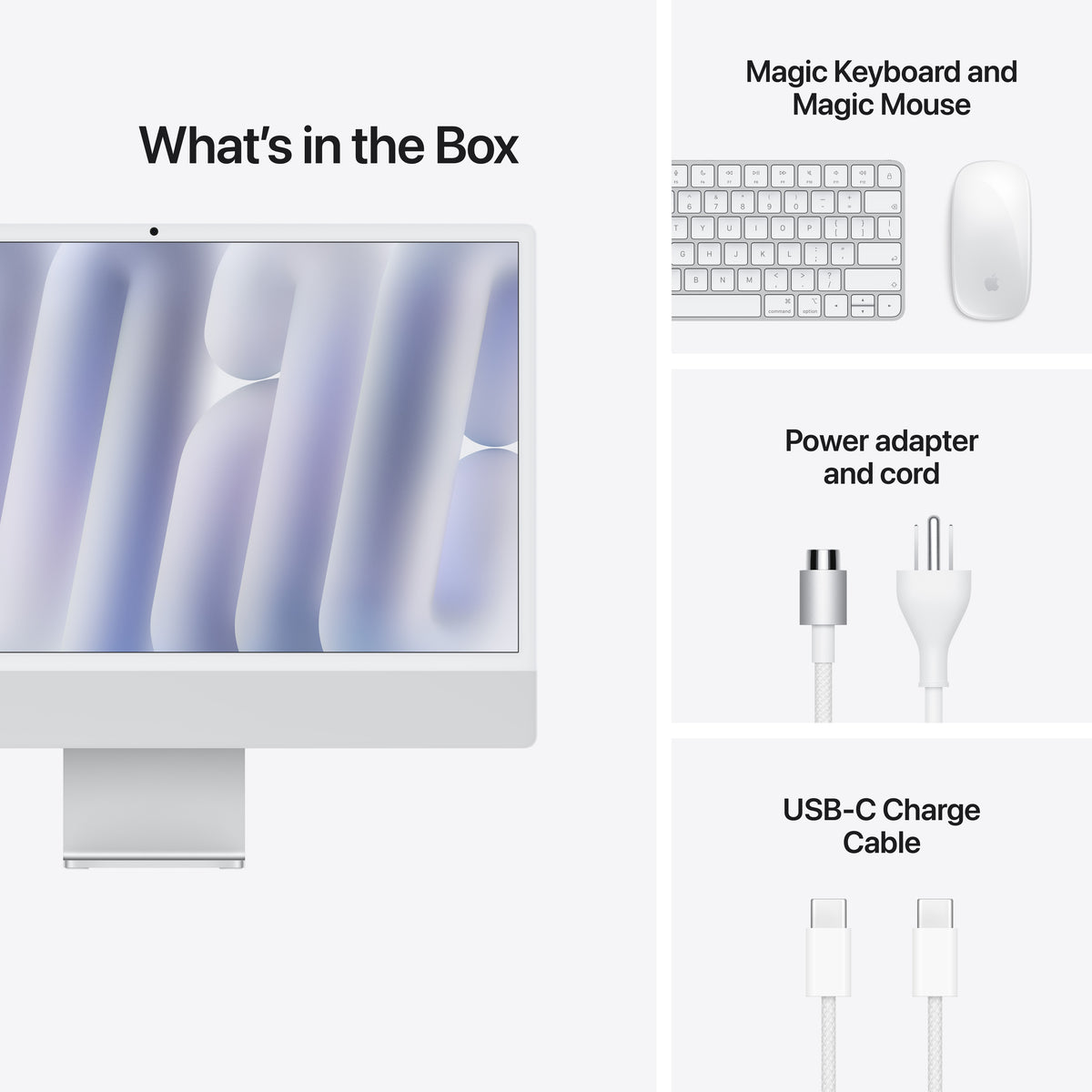 Apple 24-inch iMac with Retina 4.5K display: M6 chip with 10-core CPU and 10-core GPU, 16GB, 256GB SSD - Silver - MH064LL/A