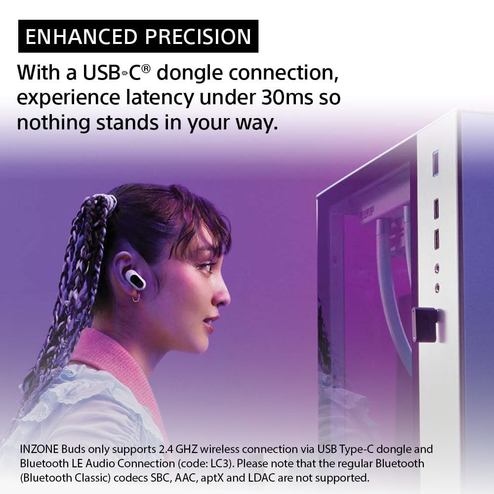 (Open Box) Sony INZONE Buds Wireless Noise Cancelling Gaming Earbuds, 360 Spatial Sound, WF-G700N - White