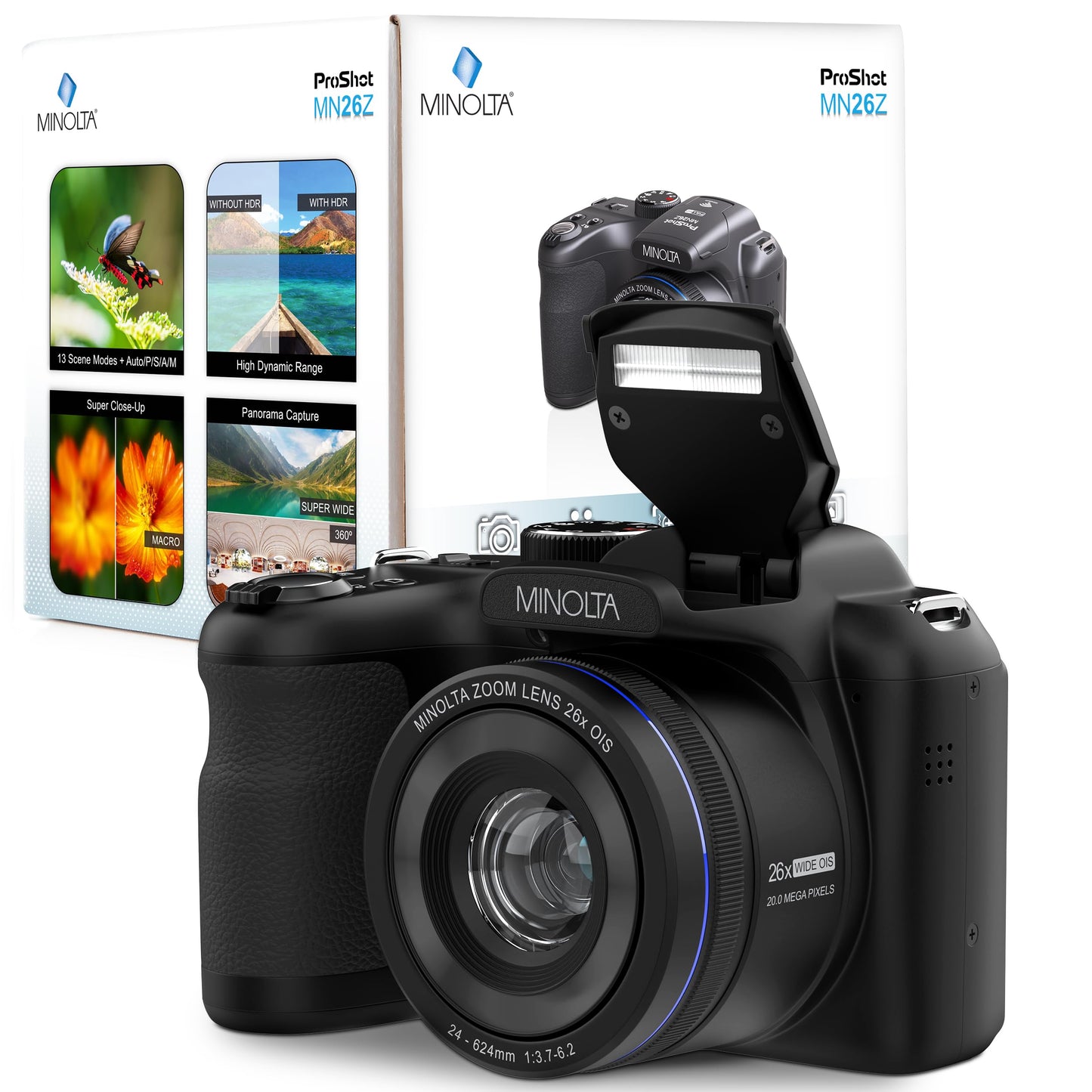 Minolta MN26Z 20 MP / 1080P FHD Bridge Digital Camera w/26x Optical Zoom (Purple)