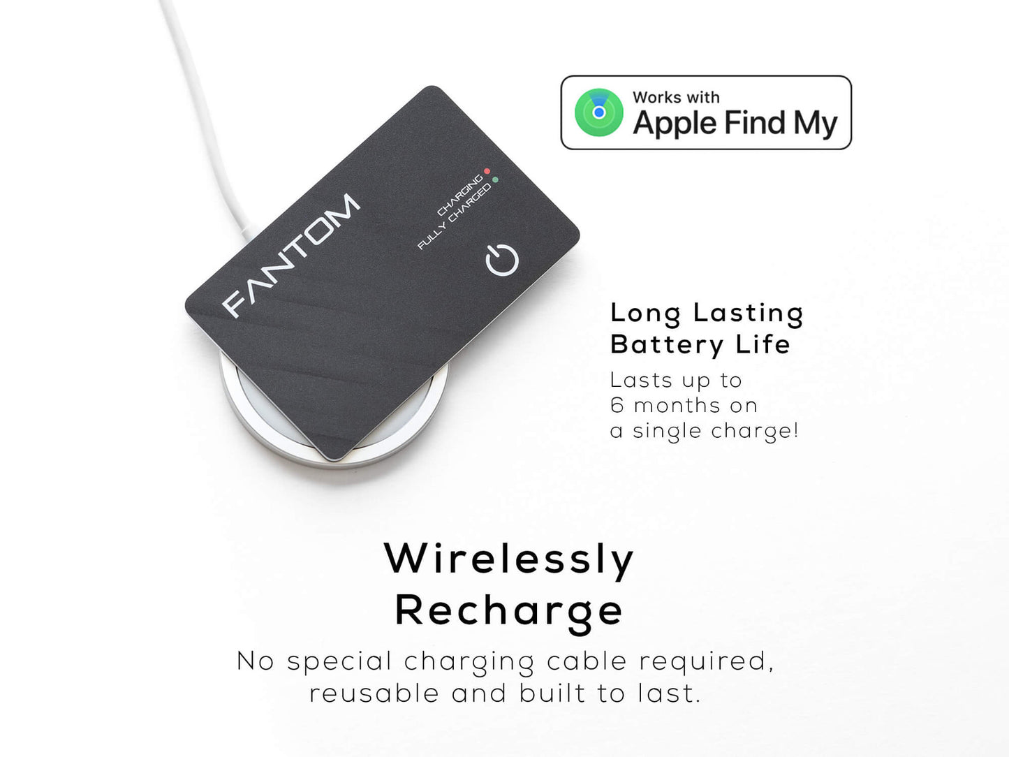 Fantom Rechargeable Tracker Wallet Card, with Apple Find My