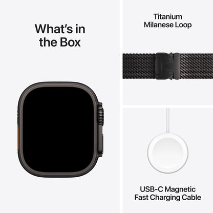 (Open Box) Apple Watch Ultra 3 GPS + Cellular 49mm Black Titanium Case with Black Titanium Milanese Loop - Medium - MF1Q4LW/A - (Fall 2025)