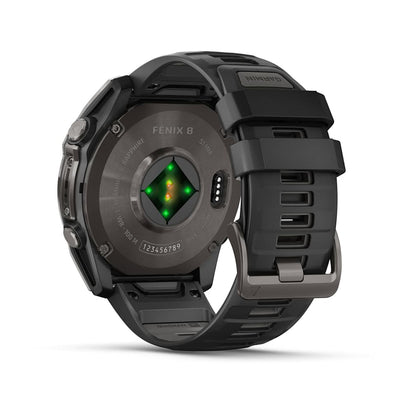 Garmin fenix 8 51mm Adventure Watch - AMOLED Sapphire, Carbon Gray DLC Titanium with Black/Pebble Gray Silicone Band