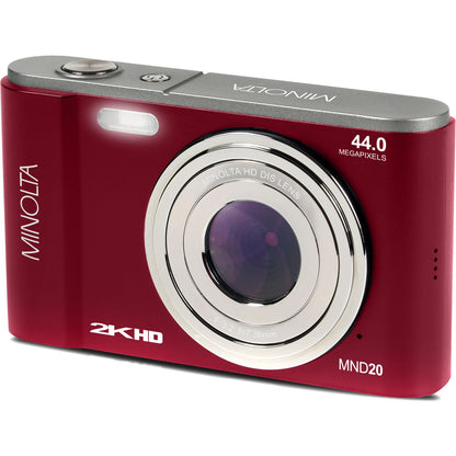Minolta MND20 44 MP / 2.7K Quad HD Digital Camera (Red)