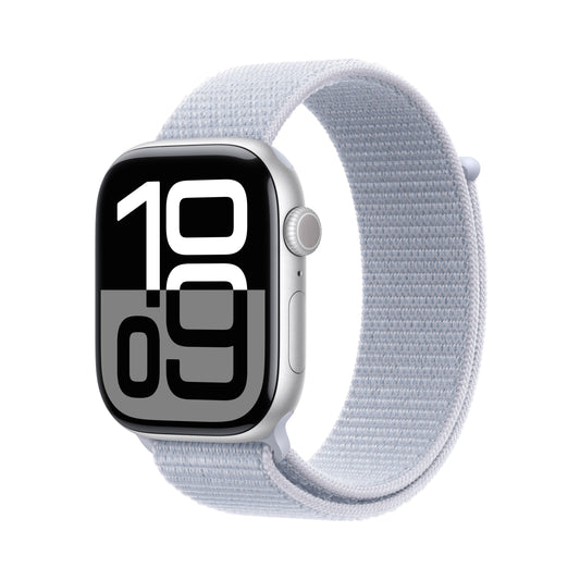 Apple Watch Series 10 GPS + Cellular 46mm Silver Aluminum Case with Blue Cloud Sport Loop - MWY23LW/A (2024)