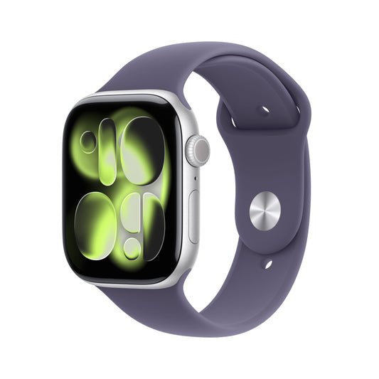 Apple Watch Series 11 GPS 46mm Silver Aluminum Case with Purple Fog Sport Band - S/M - MEV94LW/A - (Fall 2025)