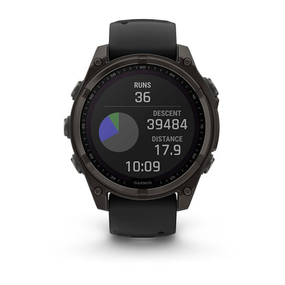 Garmin fenix 8 47mm Adventure Watch - Solar Sapphire, Carbon Gray DLC Titanium with Black/Pebble Gray Silicone Band