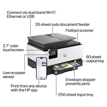 HP OfficeJet Pro 9125 Wireless All-in-One Color Inkjet Printer, Print, Scan, Copy, Fax, ADF, Duplex Print/scan - C2VZ0A#B1H