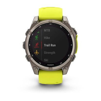 Garmin fenix 8 47mm Adventure Watch - Solar Sapphire, Titanium with Amp Yellow/Graphite Silicone Band