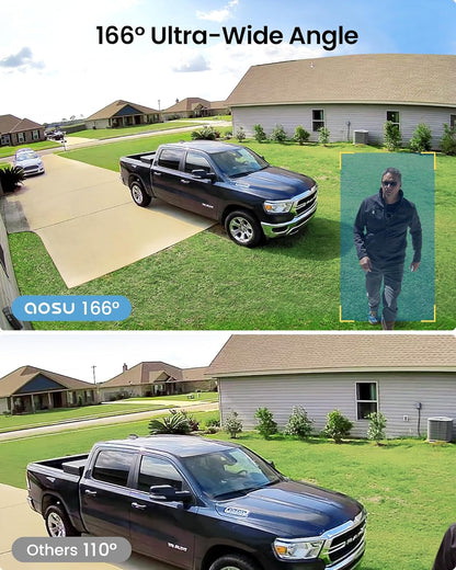 (Open Box) AOSU Security Cameras Wireless Outdoor Home System, True 2K HD Night Vision, No Subscription, 240-Day Battery Life, 166° Wide View, Spotlight & Siren Alarm, Motion Alert, Support 2.4G & 5G WiFi Router