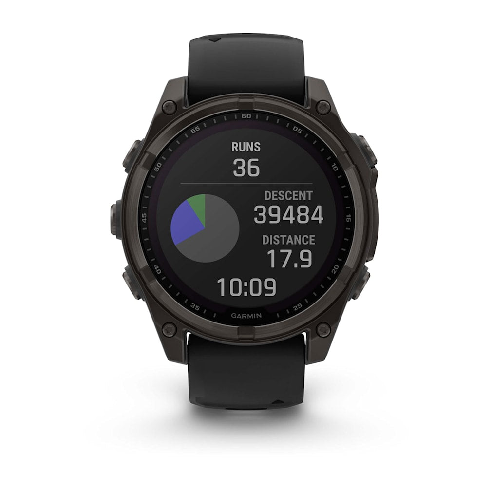 Garmin fenix 8 51mm Adventure Watch - Solar Sapphire, Carbon Gray DLC Titanium with Black/Pebble Gray Silicone Band