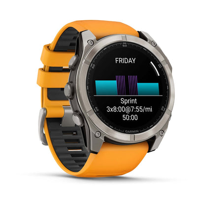 Garmin fenix 8 51mm Adventure Watch - AMOLED Sapphire, Titanium with Spark Orange/Graphite Silicone Band