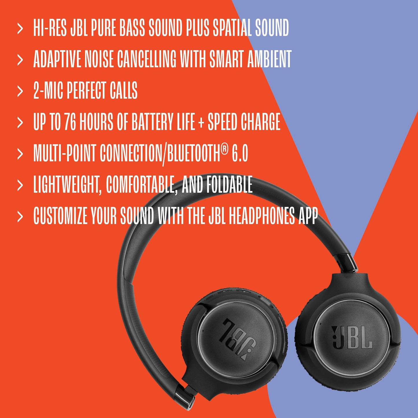 JBL Tune 680NCBT Active Noise Cancelling On Ear Bluetooth Headphone - Blue