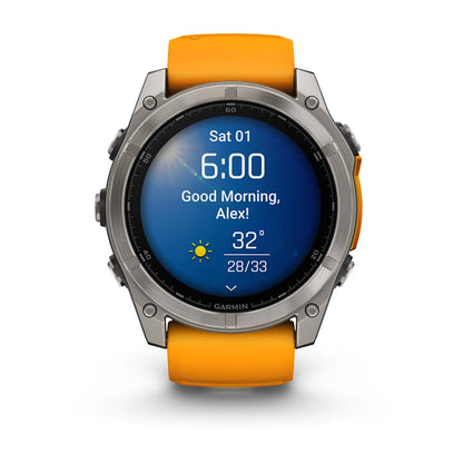 Garmin fenix 8 51mm Adventure Watch - AMOLED Sapphire, Titanium with Spark Orange/Graphite Silicone Band