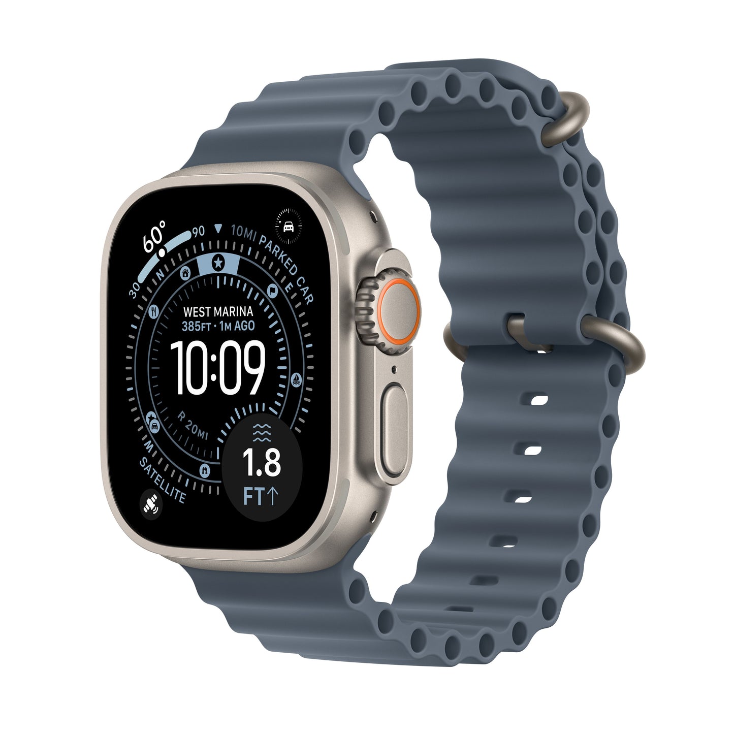 (Open Box) Apple Watch Ultra 3 GPS + Cellular 49mm Natural Titanium Case with Anchor Blue Ocean Band - MEWH4LW/A - (Fall 2025)