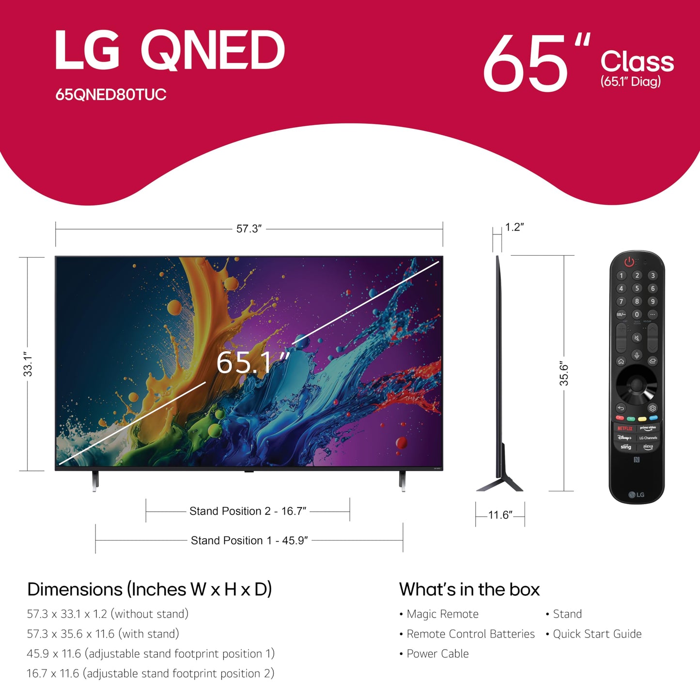 LG 65-in QNED80T Series QNED Mini LED TV 4K - 65QNED80TUC (2024)