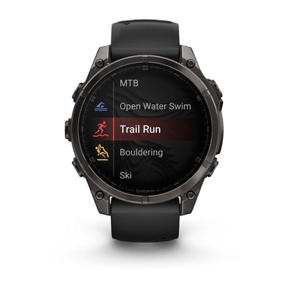 Garmin fenix 8 47mm Adventure Watch - AMOLED Carbon Gray DLC Titanium with Black/Pebble Gray Silicone Band