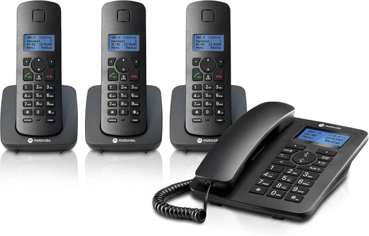 (Open Box) Motorola Voice C42 Corded and Cordless Phone System - 1 Corded + 3 Handsets, Answering Marchine - C4203