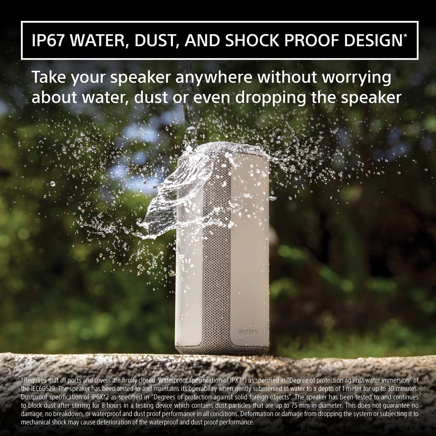 (Open Box) Sony SRS-XE300 X-Series Wireless Portable-Bluetooth-Speaker, IP67 Waterproof, Dustproof and Shockproof - Light Grey