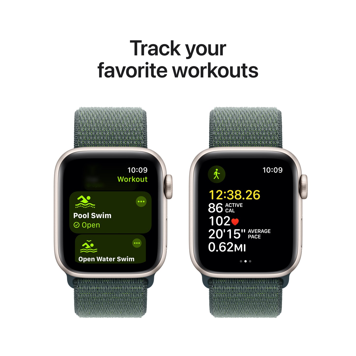 (Open Box) Apple Watch SE GPS 40mm Starlight Aluminum Case with Lake Green Sport Loop - MXEH3LL/A (2024)