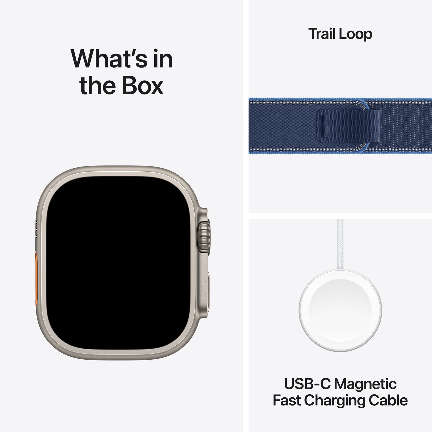 (Open Box) Apple Watch Ultra 3 GPS + Cellular 49mm Natural Titanium Case with Blue/Bright Blue Trail Loop - M/L - MEWU4LW/A - (Fall 2025)