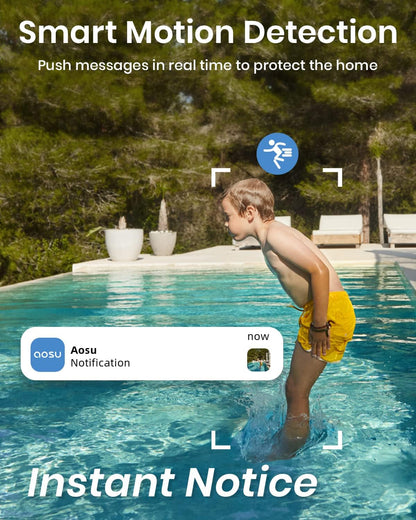 AOSU 2K Security Cameras Outdoor/Home, 360°Pan-Tilt View Timed Cruise 2.4G WiFi Security Camera with Motion Tracking, Spotlight & Siren, 2-Way Audio, Full Color Night Vision, Waterproof