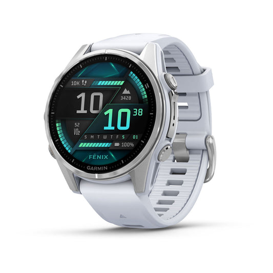 Garmin fenix 8 43mm Adventure Watch - AMOLED Silver with Whitestone Silicone Band