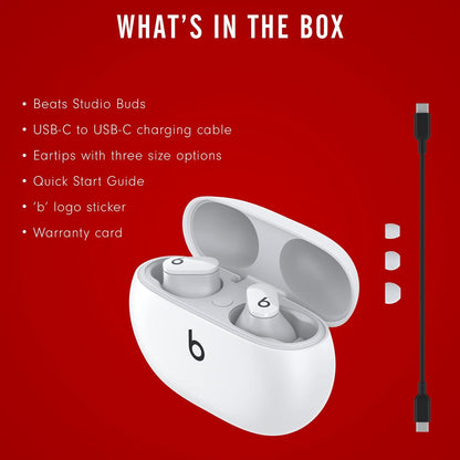(Open Box) Beats Studio Buds - True Wireless Noise Cancelling Earphones – White (2023)