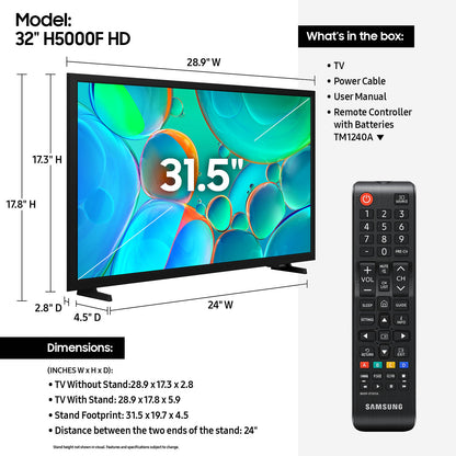 (Open Box) Samsung 32-in H5000 HD HDR LED TV - UN32H5000FFXZA (2025)