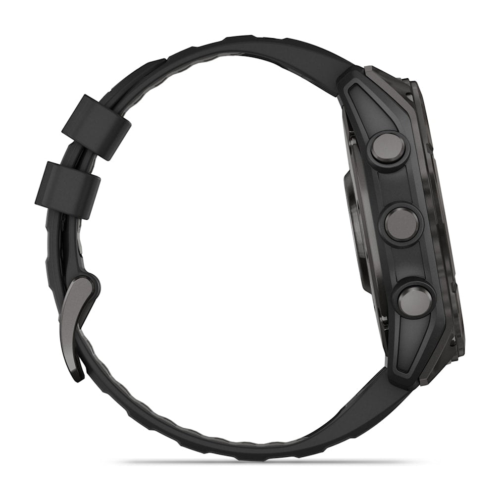 Garmin fenix 8 51mm Adventure Watch - AMOLED Sapphire, Carbon Gray DLC Titanium with Black/Pebble Gray Silicone Band