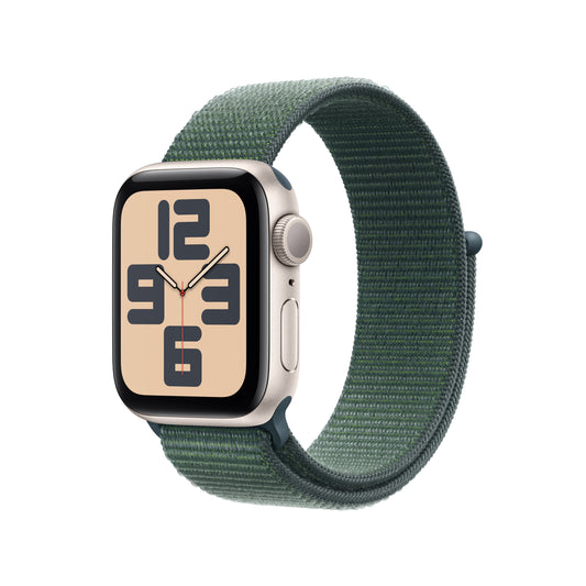 (Open Box) Apple Watch SE GPS 40mm Starlight Aluminum Case with Lake Green Sport Loop - MXEH3LL/A (2024)