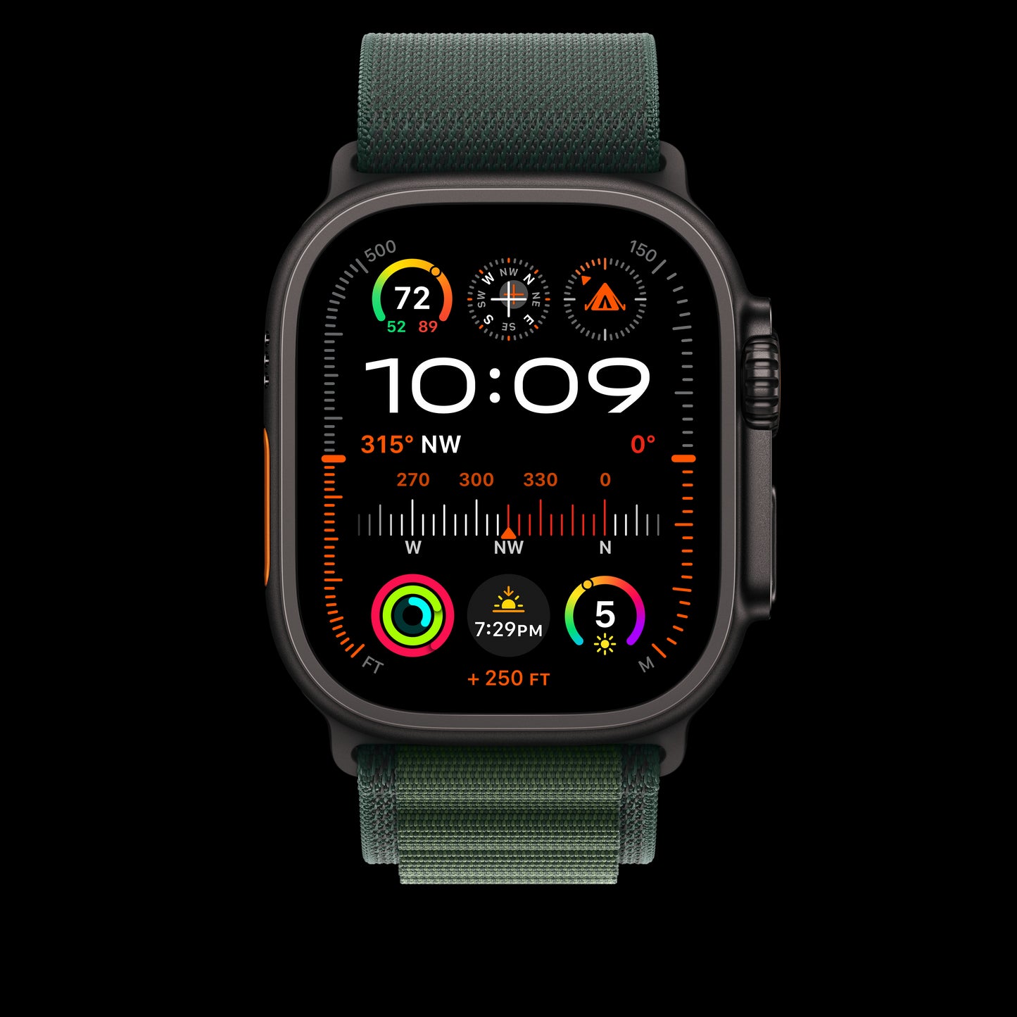 Apple 49mm Dark Green Alpine Loop - Large - Black Titanium Finish - MYPT3AM/A (2024)