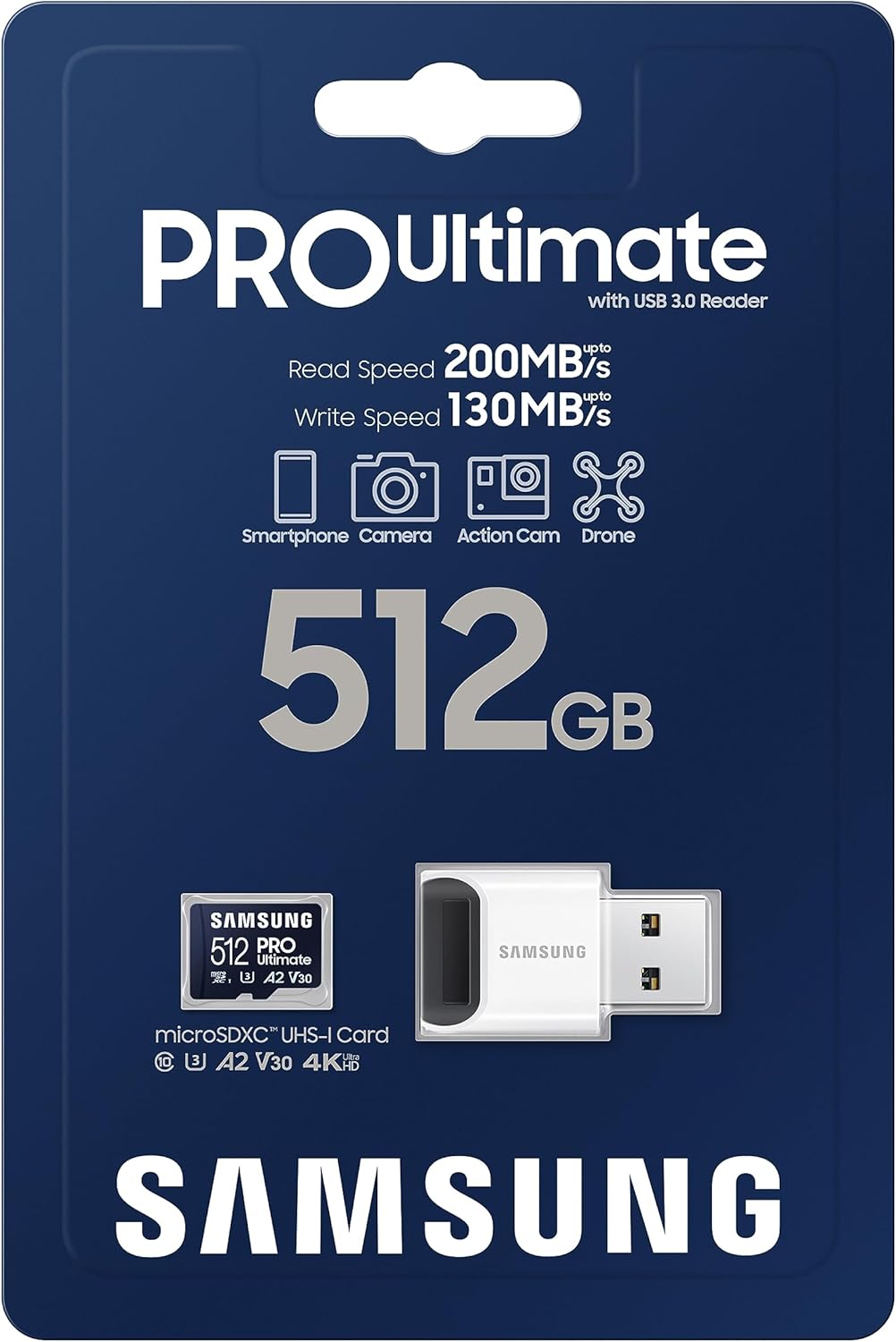 Samsung PRO Ultimate microSD Memory Card + Reader, 512GB microSDXC - MB-MY512SB/AM