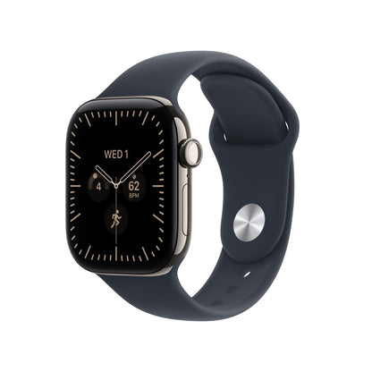 Apple Watch Series 12 GPS + Cellular 42mm Natural Titanium Case with Navy Blue Sport Band - M/L - MJGG4LS/A (2026)