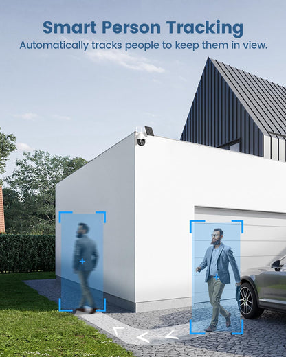 (Open Box) AOSU Solar Security Camera Wireless Outdoor System, 3K/5MP Battery Powered WiFi Camera for Home Security, Panoramic PTZ, Auto Tracking, Human/Vehicle Detection, Night Vision, Spotlights, 2-Way Talk