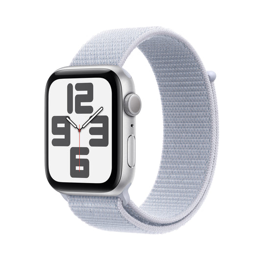 Apple Watch SE GPS 44mm Silver Aluminum Case with Blue Cloud Sport Loop - MXET3LL/A (2024)