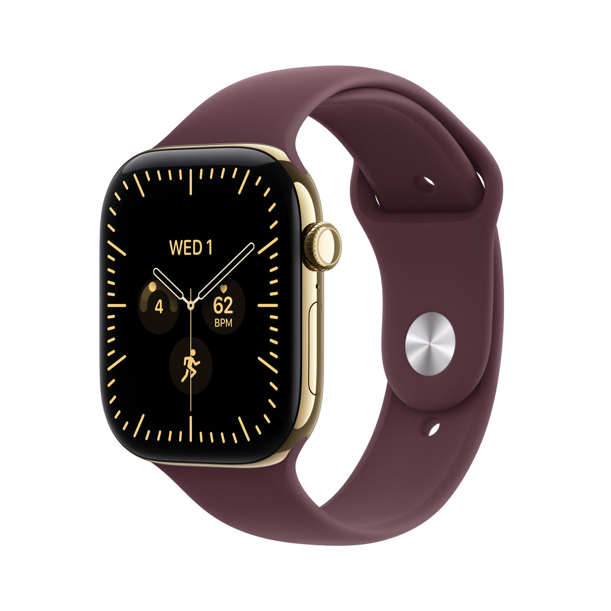 Apple Watch Series 12 GPS + Cellular 46mm Radiant Gold Titanium Case with Burgundy Sport Band - S/M - MJGR4LS/A (2026)