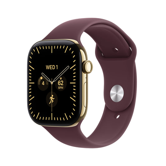 Apple Watch Series 12 GPS + Cellular 46mm Radiant Gold Titanium Case with Burgundy Sport Band - S/M - MJGR4LS/A (2026)