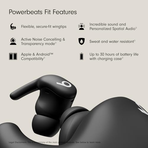 (Open Box) Beats Powerbeats Fit - Wireless Noise-Cancelling Workout Earbuds with Ultimate Secure Fit - Jet Black