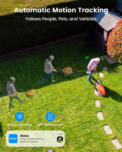 (Open Box) AOSU Security Cameras Wireless Outdoor - 3K/5MP Solar Powered 400-Lumen Spotlight Camera, 360° Pan/Tilt Surveillance, Night Vision, 2.4G WiFi Camera, Auto Tracking, AI Human/Vehicle/Pet Detection