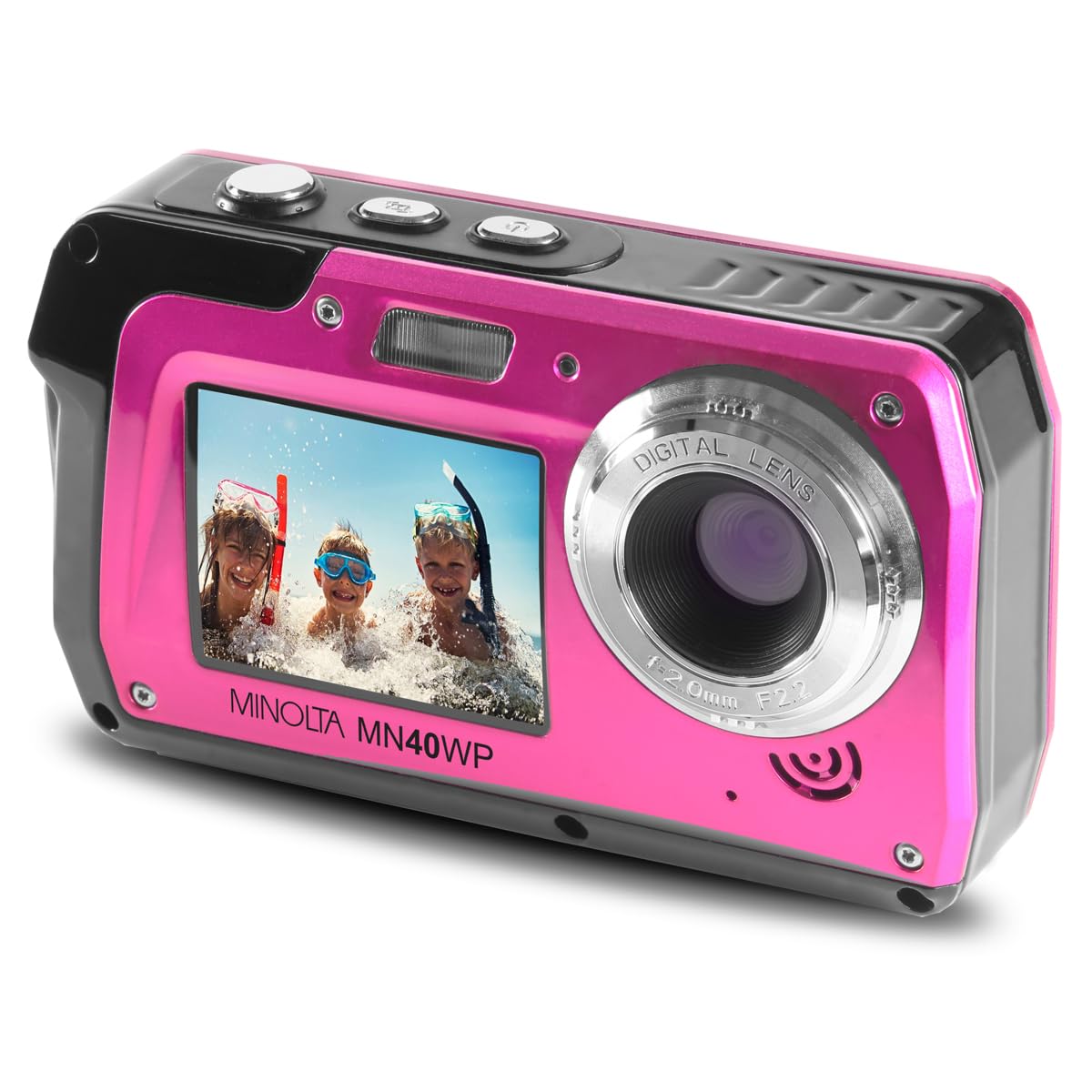 Minolta MN40WP 48 MP / 2.7K Quad HD Waterproof Digital Camera w/Dual LCD (Pink)