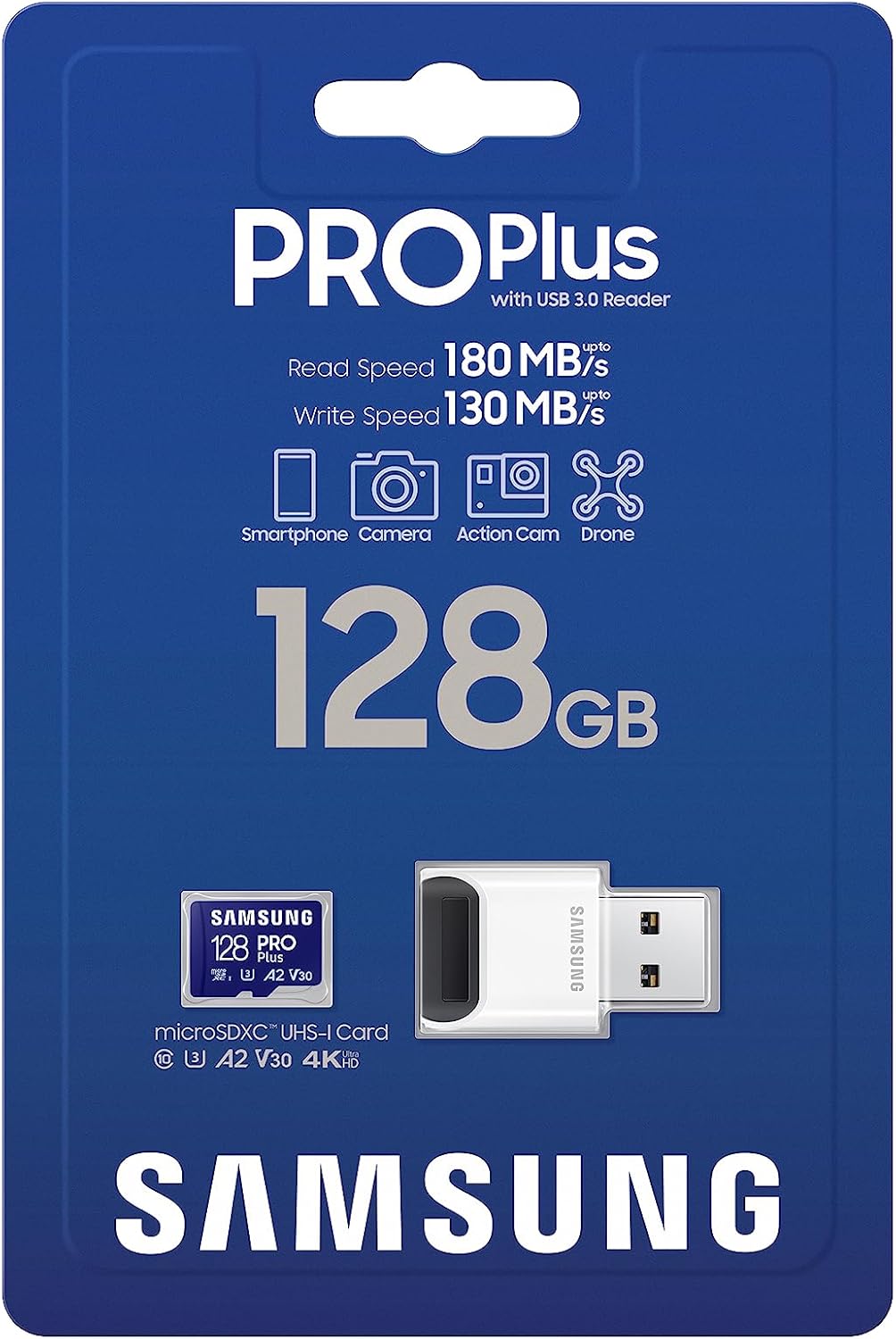 Samsung 128GB Pro Plus microSD Memory Card + Reader
